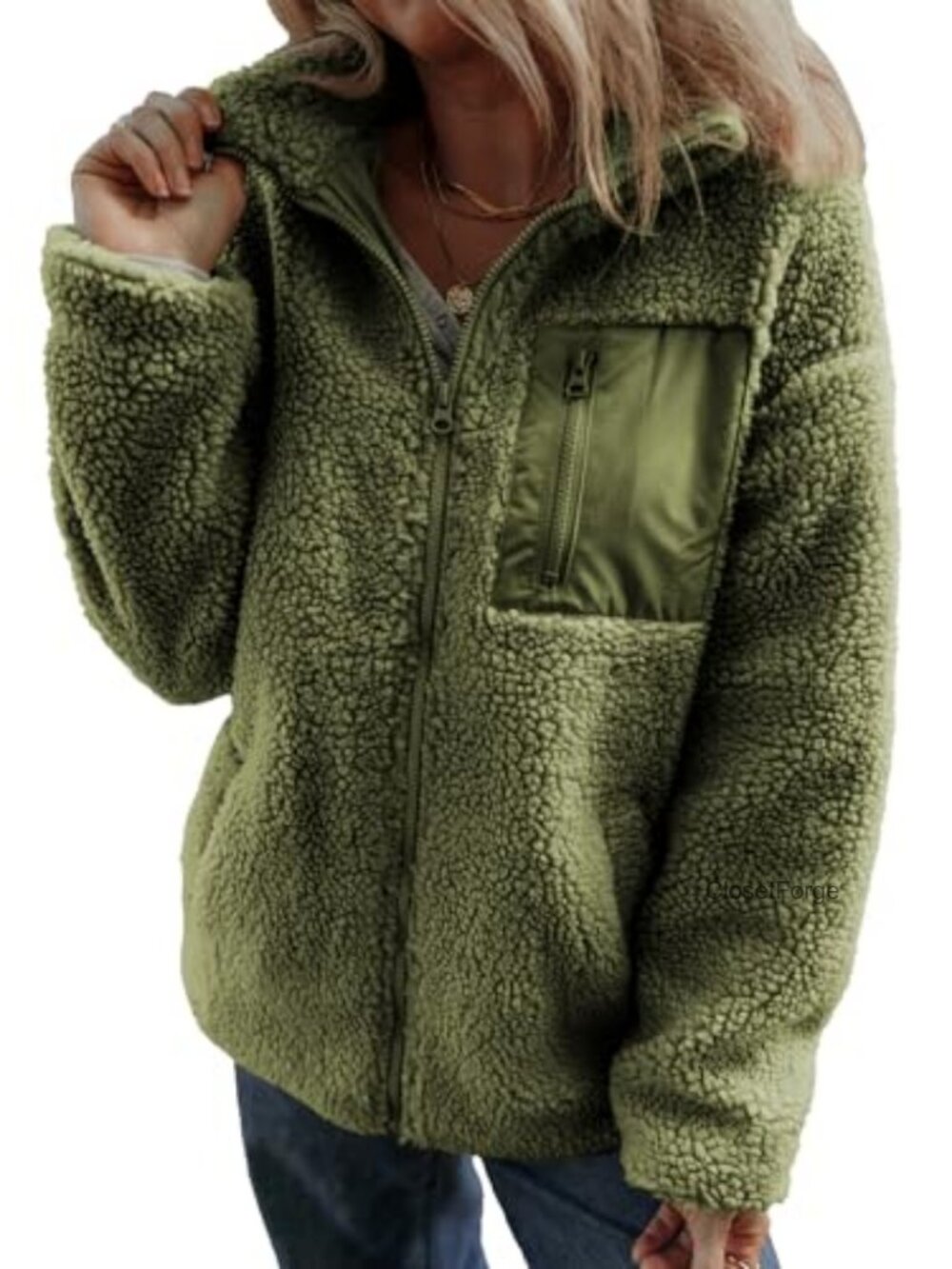Fleece Teddy Jacket Long Sleeve Full Zipper Turn Down Collar Pockets Casual